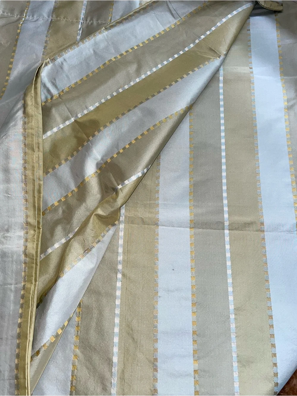 100% Silk Drape Powder Blue, Olive, Chartreuse Stripes 52”x 96”